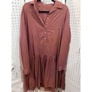 ODDFOLL Button Front Drop Waist Tunic Dress Dusty Rose‎ Collared Size M